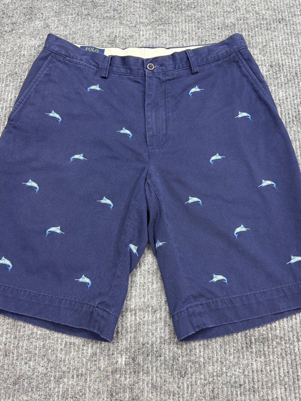 Polo Ralph Lauren Chino Shorts Mens 32x10.5 Blue Embroidered Marlin Fish AOP